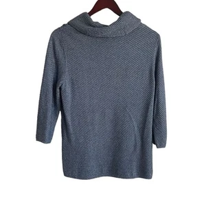 Easywear Chicos Sweater Women M Gray Two Tone Diagonal Cowl Neck Workwear Dressy - Picture 1 of 9