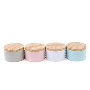 Round Empty Iron Box With Wood Grain Lid Candy Storage Box Diy Candle Making~dy - Picture 1 of 16