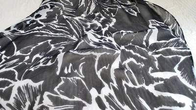 Ann Klein Chiffon Wt 100% Silk Scarf 17" x 71" Wht/Black Mach Hem NFlaws WTag - Image 1 of 4