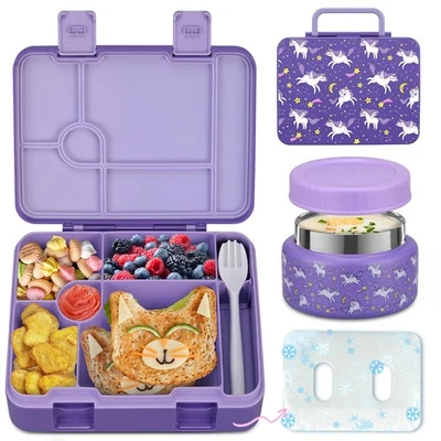 Box & Thermos Set 5.5-Cup Leakproof Lunch Box & Ice Pack Purple - Image 1 of 4