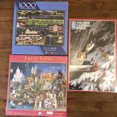 Lote De 3 Puzzles De Colección Años 90-Schmid/Sunsout/Bits & Pieces-Nuevo y Precintado-Leer Foto 1 de 4