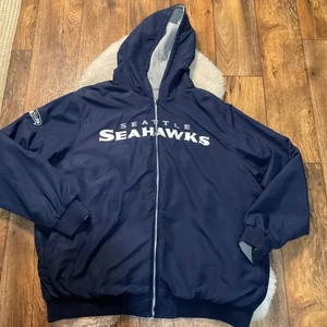NFL Seahawks Jacket Reversible 3XL Full Zip Hooded Navy Blue Gry Football Mens - Picture 1 of 12