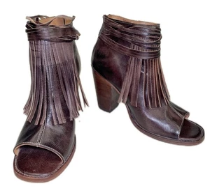 Stivaletto western 10 letti Stu Onset punta aperta pelle marrone frange - Foto 1 di 7