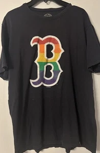 Boston Red Sox Pride T-Shirt Medium Black with Rainbow B GUC - Picture 1 of 7