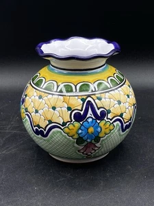 Vaso ceramica arte popolare messicana Puebla Talavera firmato Hernandez arruffato 4 3/4" - Foto 1 di 10