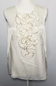 Magaschoni Ivory Ruffled Front Sleeveless Silk Blouse Women's Size 8 - Picture 1 of 5