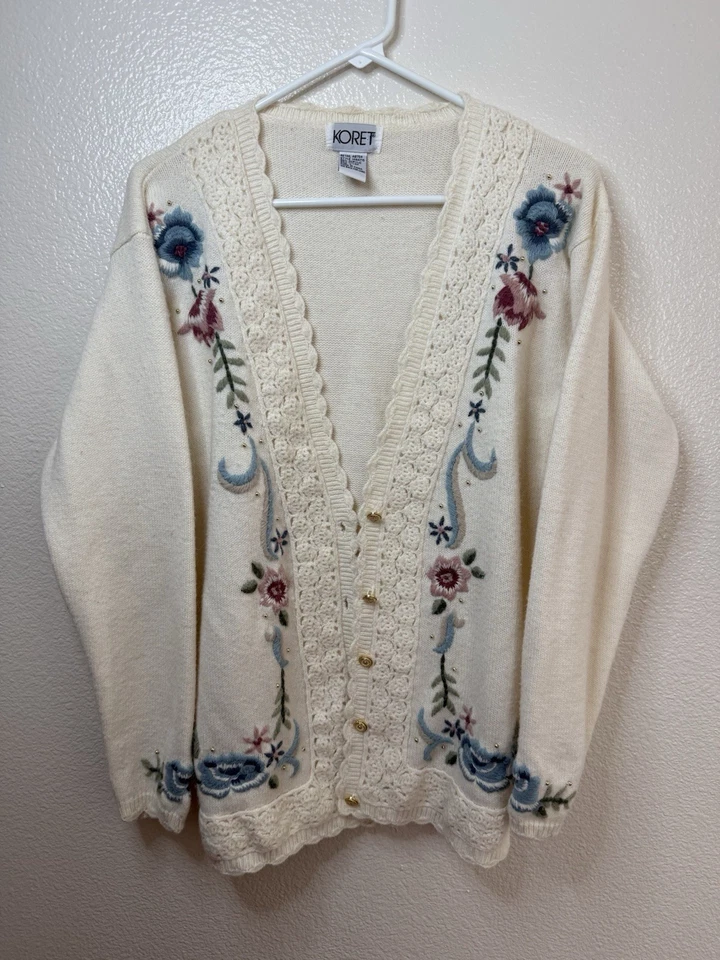Suéter cárdigan bordado floral vintage grande Koret para mujer Foto 1 de 3