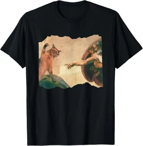 Funny Cat Swatting God's Hand Parody Cat The Divine Swipe T-Shirt - Picture 1 of 10