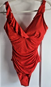 Traje de baño Lauren Ralph Lauren rojo control de barriga con aros volantes de una pieza talla 6 - Imagen 1 de 7