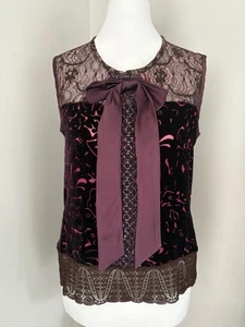 Anna Sui 90er ärmelloses Top Spitze Samt Seide Stickerei - Bild 1 von 8