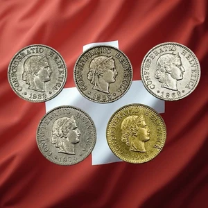 Lot of 5 Switzerland 5 Rappen Coins - 5 Different Decades - Combined Ship - Picture 1 of 2