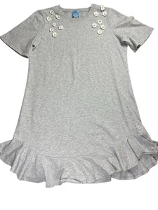 Cece Gray Floral Appliqué T-shirt Dress With Ruffle Medium Crewneck Short Sleeve - Picture 1 of 8