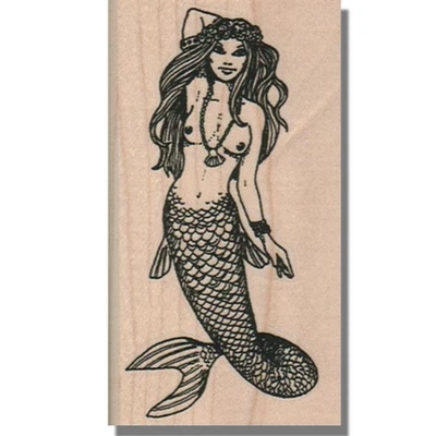 Sello de goma montado, sirena bonita, playa, dama, océano, mujer, pez, mar, gente, wm Foto 1 de 4