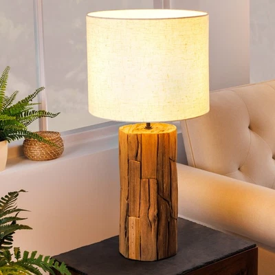 Design Tischlampe ROOTS 60cm Treibholz beige Leinenschirm handmade Tischleuchte - Bild 1 von 4