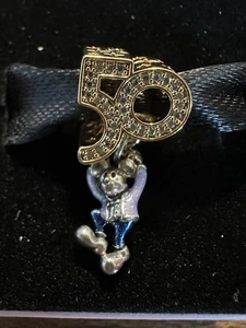 PANDORA CHARM 2022 WALT DISNEY WORLD 50TH GOLD TONE MICKEY MOUSE DANGLE - Picture 1 of 3