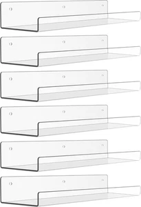 upsimples 6 Pack Acrylic Shelves for Wall Storage, 15" x 4“ Floating 15x4  - Picture 1 of 7