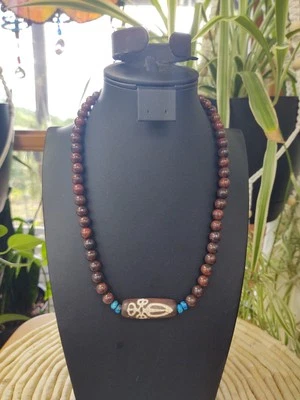 Rondeles turquesa obsidiana caoba roja pintada a mano piedra tibetana natural Foto 1 de 4