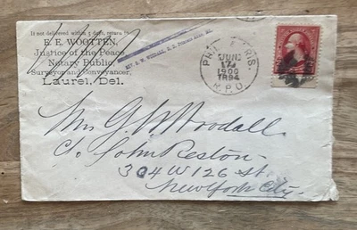 1900 Cover E E Wootten Justice Of The Peace Laurel Delaware - Image 1 of 4