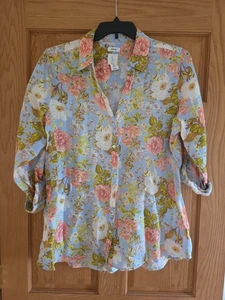 Blusa túnica azul floral con botones Joie para mujer grande de lino - Imagen 1 de 10
