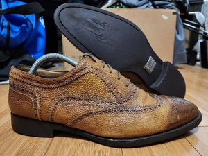 DI BIANCO SPQR Pebbled Leather Lace Up Wingtip Dress Shoes Men's 10 Brown ITALY - Picture 1 of 11