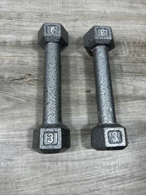 Pair of 3lb  Metal Hex Dumbell Fixed Hand Weights - 6lbs Total - Image 1 of 3