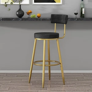 Luxury Black Velvet Bar Stool with Gold Metal Base & Adjustable Height - Picture 1 of 12