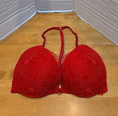 Victoria's Secret Racerback Bra 32DD Gold Chain Accent Front Snap Closure Sexy! - Image 1 of 4