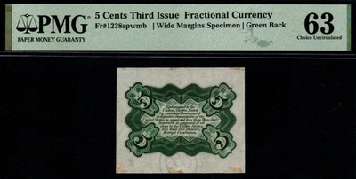 5c 3rd Issue WIDE MARGINS SPECIMEN GREEN BACK Fractional Currency! - Image 1 of 2