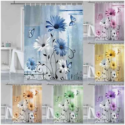 Daisy Garden Extra Long Fabric Shower Curtain Waterproof Flower Bathroom Set NEW - Image 1 of 4