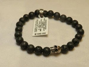 Precious Metals Men's 925SS 8MM Black Lava Rock Bracelet - New - Picture 1 of 1