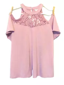 CATO Women's Size L Short Sleeve Cold Shoulder Blouse, Orchid, NWT - Picture 1 of 7