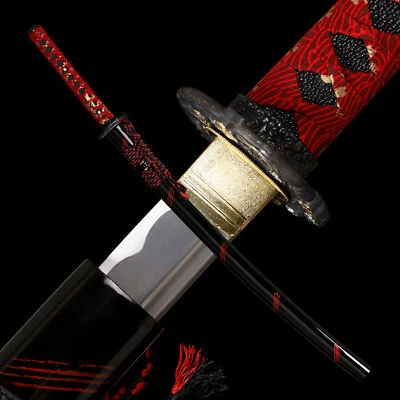Espada afilada samurai japonesa de acero al carbono Katana 1095 hecha a mano roja Foto 1 de 4