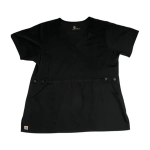 CARHARTT Women's V-Neck Flattering Scrub Top Pockets Solid Black XL EUC - Picture 1 of 7