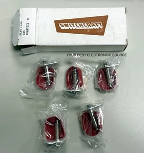 NOS Switchcraft 225 Right Angle 1/4" Flat Phone Plug, Red Cover, Screw Term. 5Pk - Picture 1 of 5