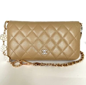 CHANEL CC Beige Quilted Caviar Leather Zippered Wallet on Chain - Picture 1 of 13