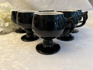 Vtg Hall Pottery Black & White Footed Pedestal Coffee Mug Set Of 6 NEW - Picture 1 of 4