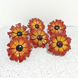 Vintage metal flower power napkin rings holders orange & red ombre 1970's set 6 - Picture 1 of 4