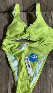 NWT Cupshe Lime Green Two Piece Padded Adjustable Top High Waisted Bikini - Picture 1 of 10