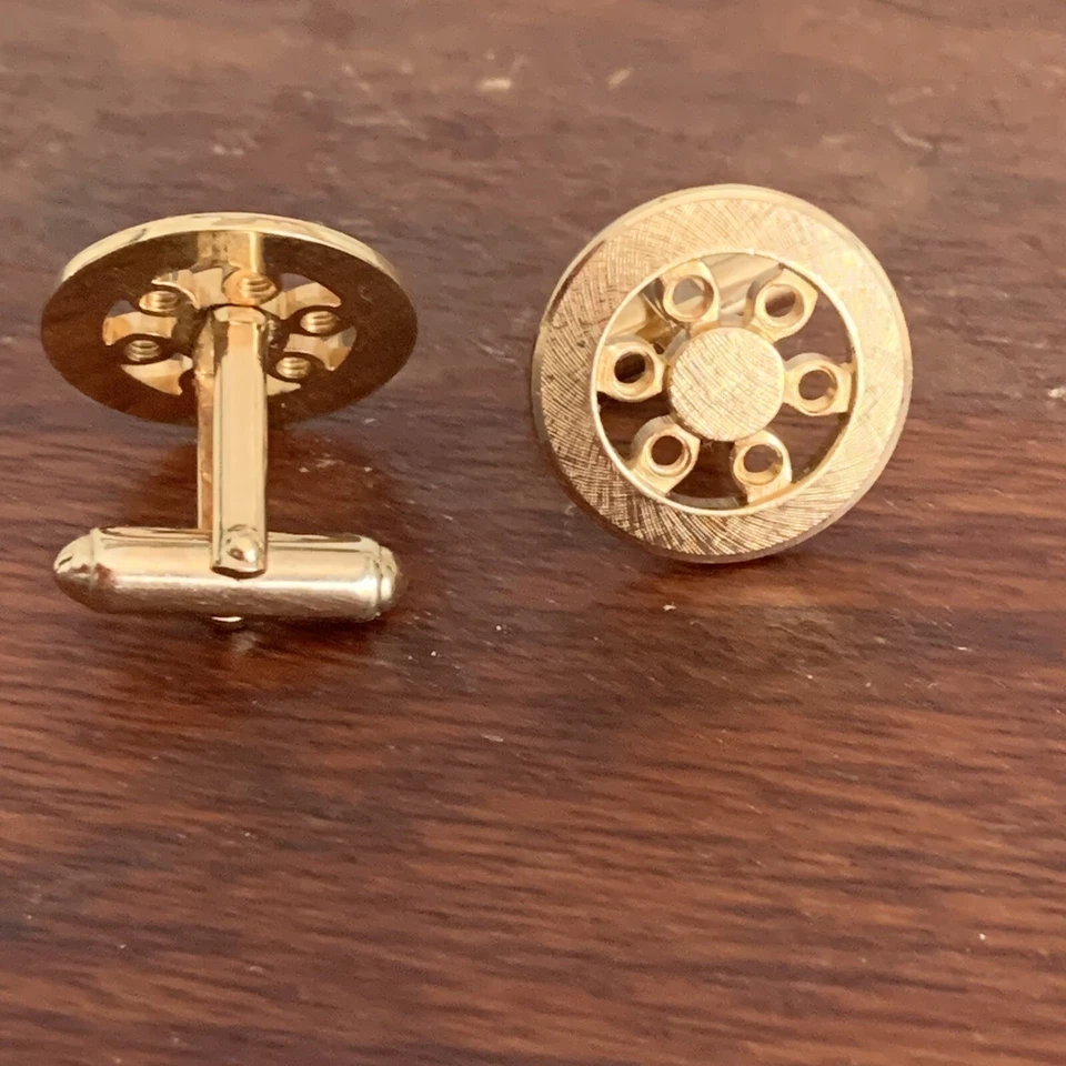 Gemelos Anson vintage años 70 tono dorado círculo redondo diseño calado geométrico Foto 1 de 4