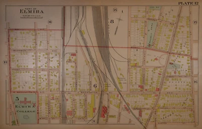 Antiguo mapa Plat 1904 ~ PARTE de ELMIRA, CHEMUNG Co., NUEVA YORK - PLACA #12 ~ Envío y devolución gratuitos Foto 1 de 3
