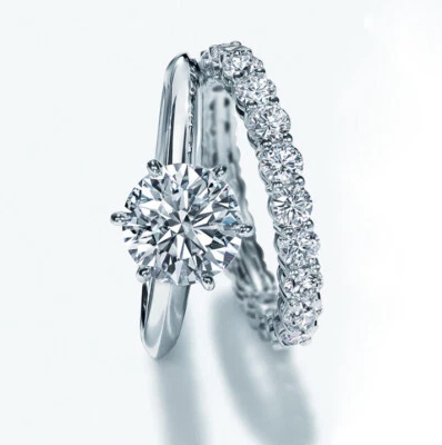 Women 925 Sterling Silver 2CT Diamond Created Wedding Engagement Ring Set R11121 - Image 1 of 4