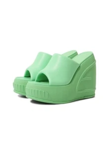 FENDI 140 mm Green Wedge Heel Slides Sz 8  - Picture 1 of 10