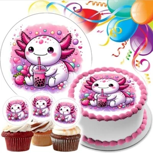 Axolotl Tortenaufleger Party Deko eßbar Geburtstag Feier Cupcake Bubble Tea - Bild 1 von 14
