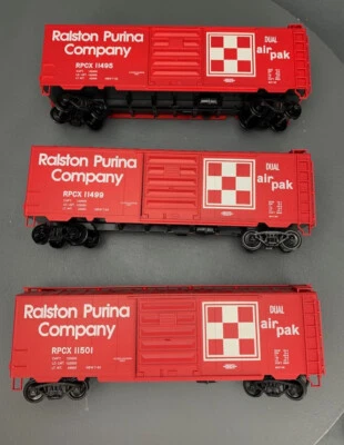 3X Lot O Scale Weaver 40’ Ralston Purina Boxcars 2-Rail O1511 LZ - Image 1 of 4