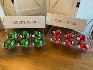 Kurt Adler Christmas Ornaments.  Red and Green bulbs.  Snowflake design. 3 IN - Picture 1 of 12