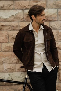 ¡LO ÚLTIMO! Nueva Chaqueta de Gamuza para Hombre Genuina Suave Piel de Cordero Delgada FIt Chaqueta de Motocicleta - Imagen 1 de 25