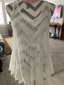 NWT You Are Not Alone Solid White Lace Racerback Pullover Tunic Tank Top Size M - Picture 1 of 12