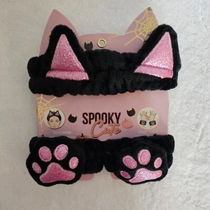 Gruselig süß Halloween schwarze Katze Plüsch Stirnband & Armbänder funkelnd lila weich - Bild 1 von 3