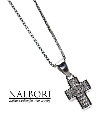 Collana argento 925 croce piccola zirconi bagno oro giallo bianco pietre collier - Immagine 1 di 4