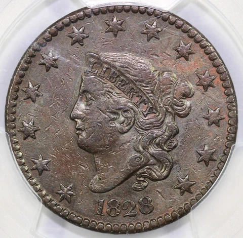 1828 1c N-1 Large Narrow Date Matron Head Large Cent PCGS XF DETAILS Cover